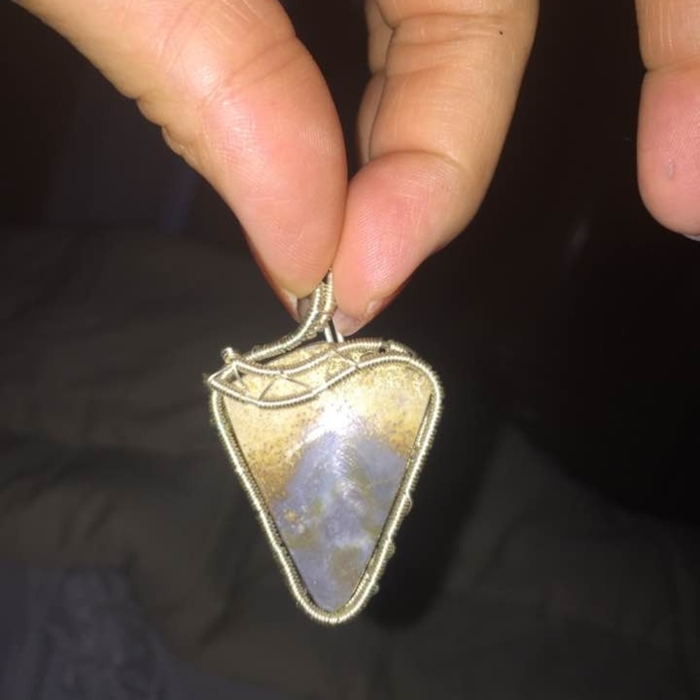 Wire Wrapped Stone, silver plated wire.